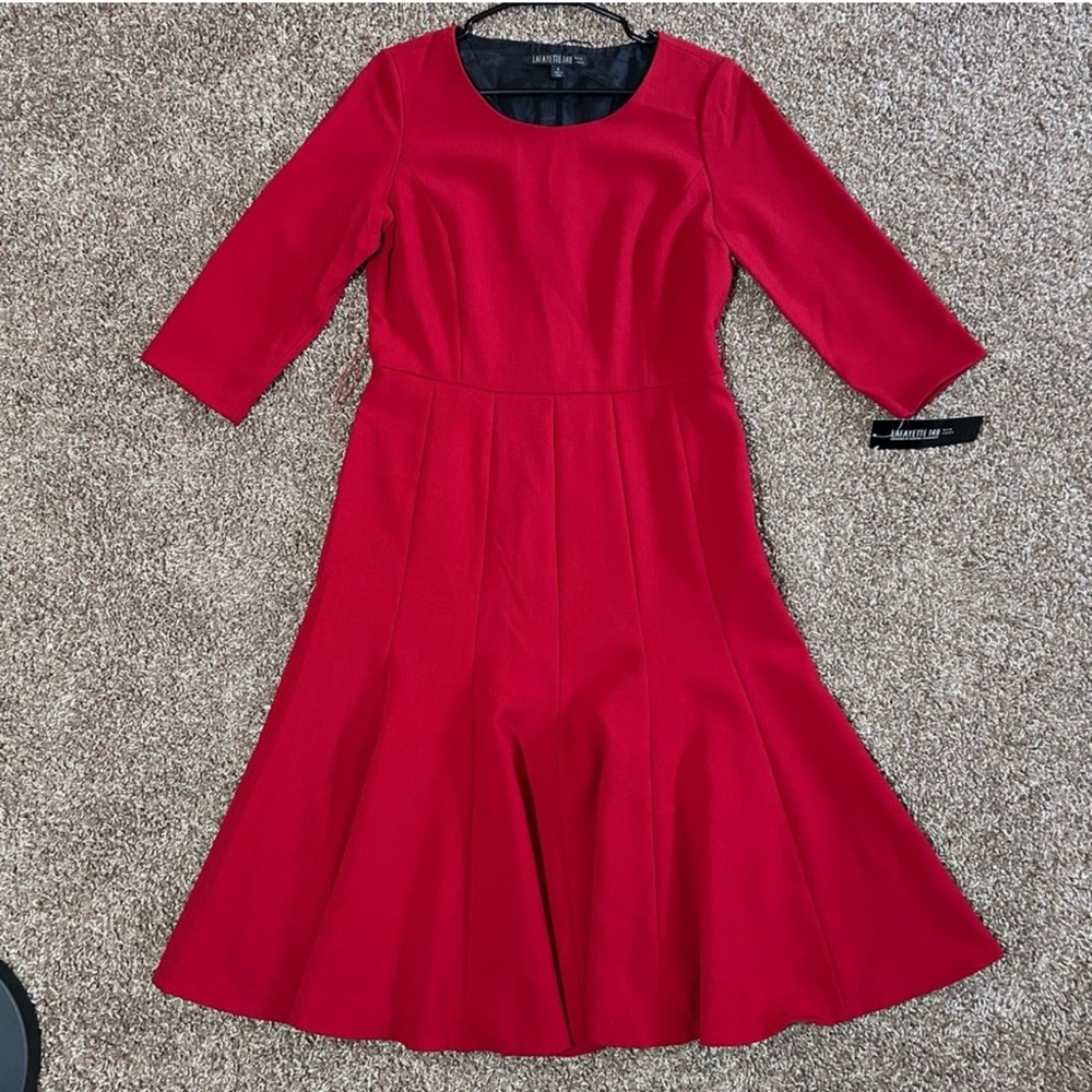 Lafayette 148 New York Red A-line Dress with crew neck 100% wool/laine size:6